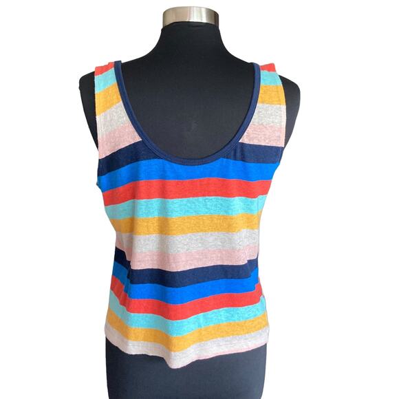 Splendid x Gray Malin Rainbow Striped Linen Blend Tank Top Medium Summer Casual - Picture 2 of 7